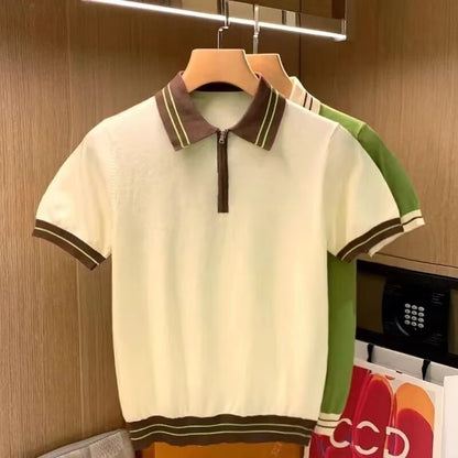 Men’s Contrast Collar Knitted Polo Shirt
