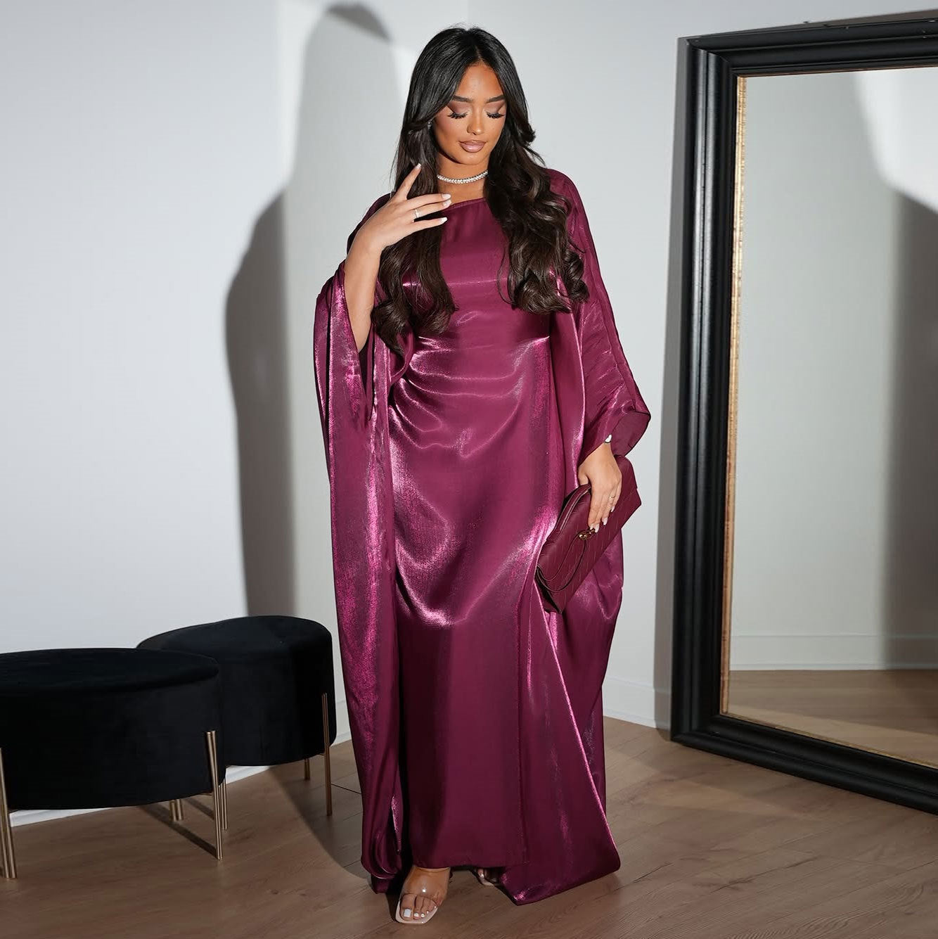 Women’s Satin Waist Tie Modest Dress