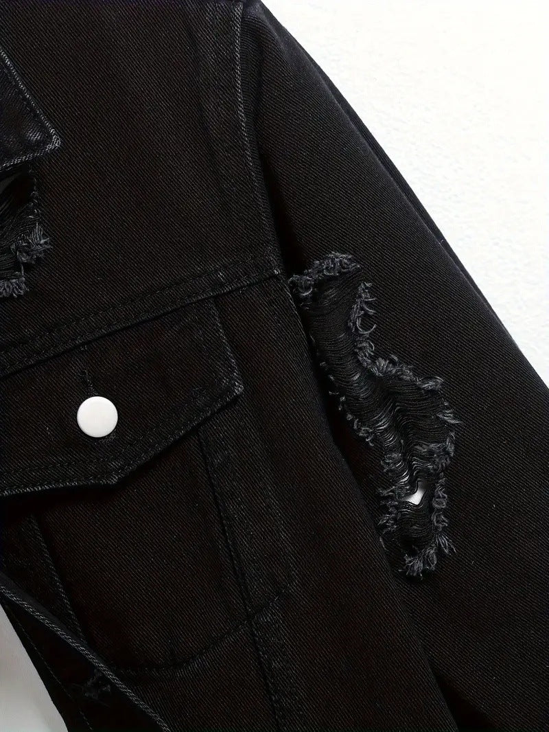 Men’s Loose Black Denim Cargo Jacket
