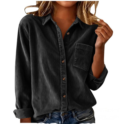 Women’s Striped Corduroy Loose Lapel Shirt