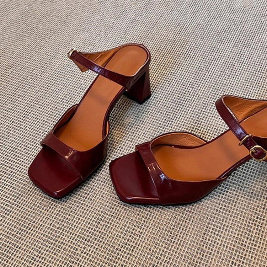 Women’s Vintage Square-Toe Chunky Heel Sandals