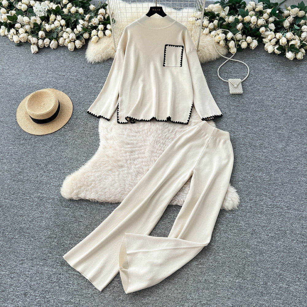 Women’s Color-Block Knit Sweater & Wide-Leg Pants Set