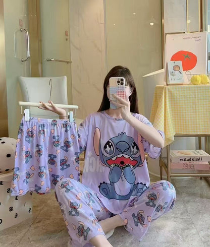 Women’s Double-Sided Milk Silk Cartoon Pajama Set (3-Piece)