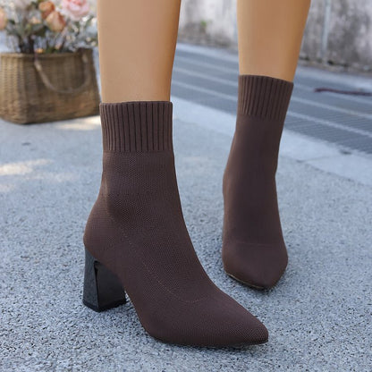 Women’s Pointed-Toe Knit Sock Ankle Boots