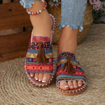 Women’s Tassel One-Strap Flat Beach Slippers