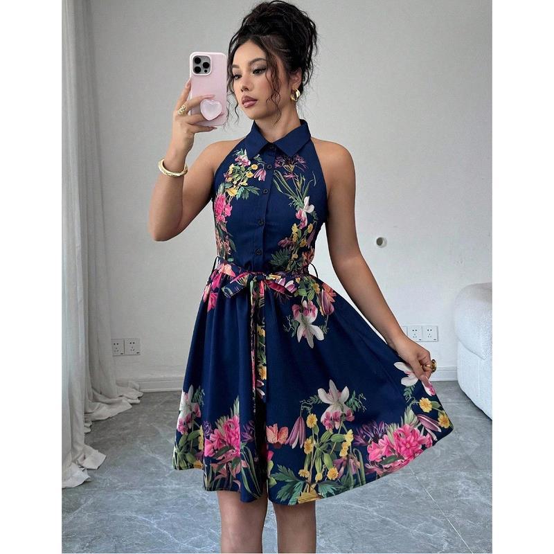 Women’s Elegant Printed Tie Dress