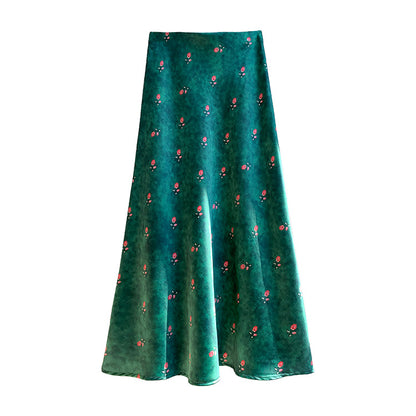 Women’s Acetate Satin Green Midi Mermaid Skirt