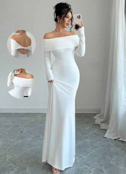 Women’s Off-Shoulder Cross-Back Evening Maxi Dress