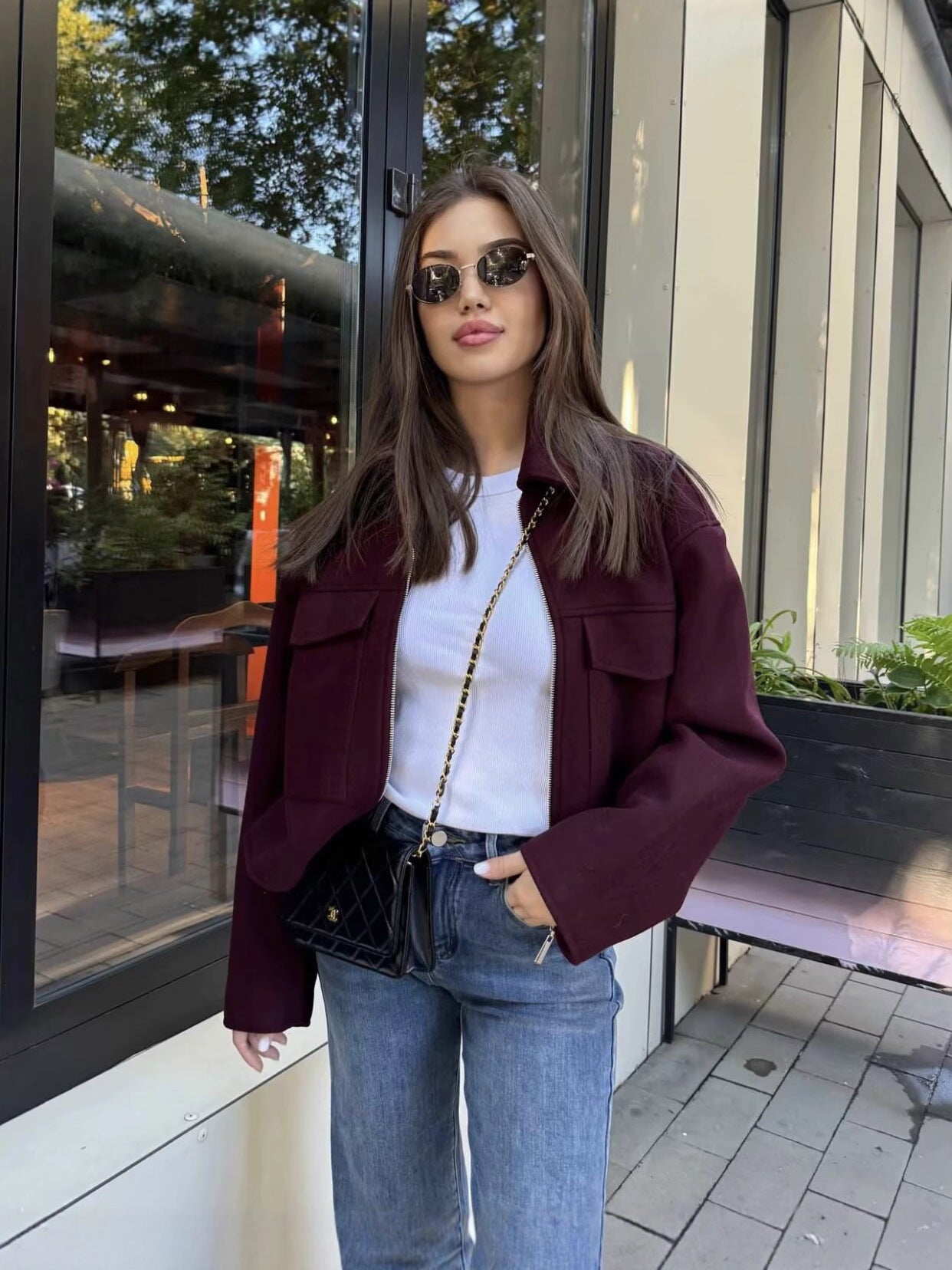 Women’s Woolen Lapel Pocket Jacket
