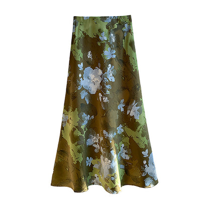 Women’s Acetate Satin Green Midi Mermaid Skirt