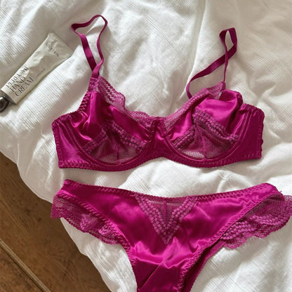 Women’s Satin Lace Lightweight Bra Set