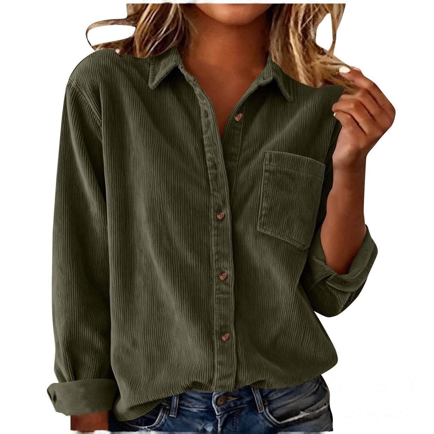 Women’s Striped Corduroy Loose Lapel Shirt