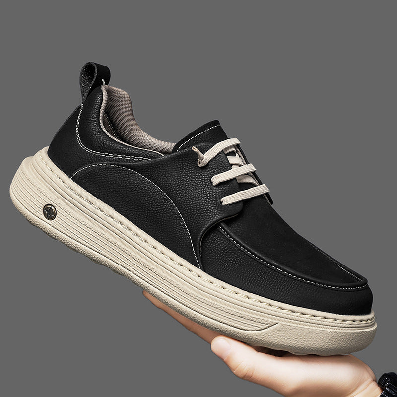 Men’s British-Style Thick-Sole Leather Sneakers