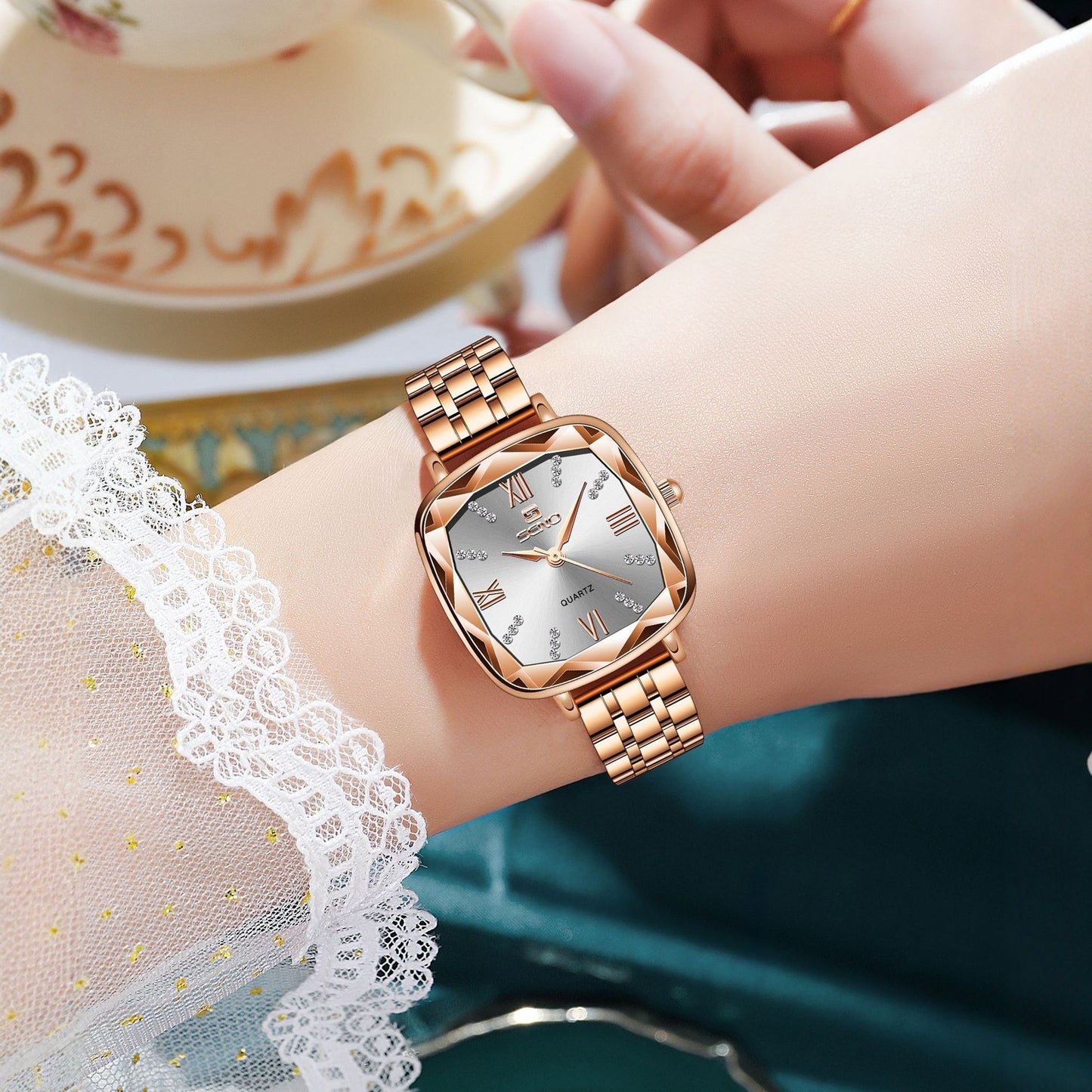 Women’s Square Dial Steel Band Quartz Watch