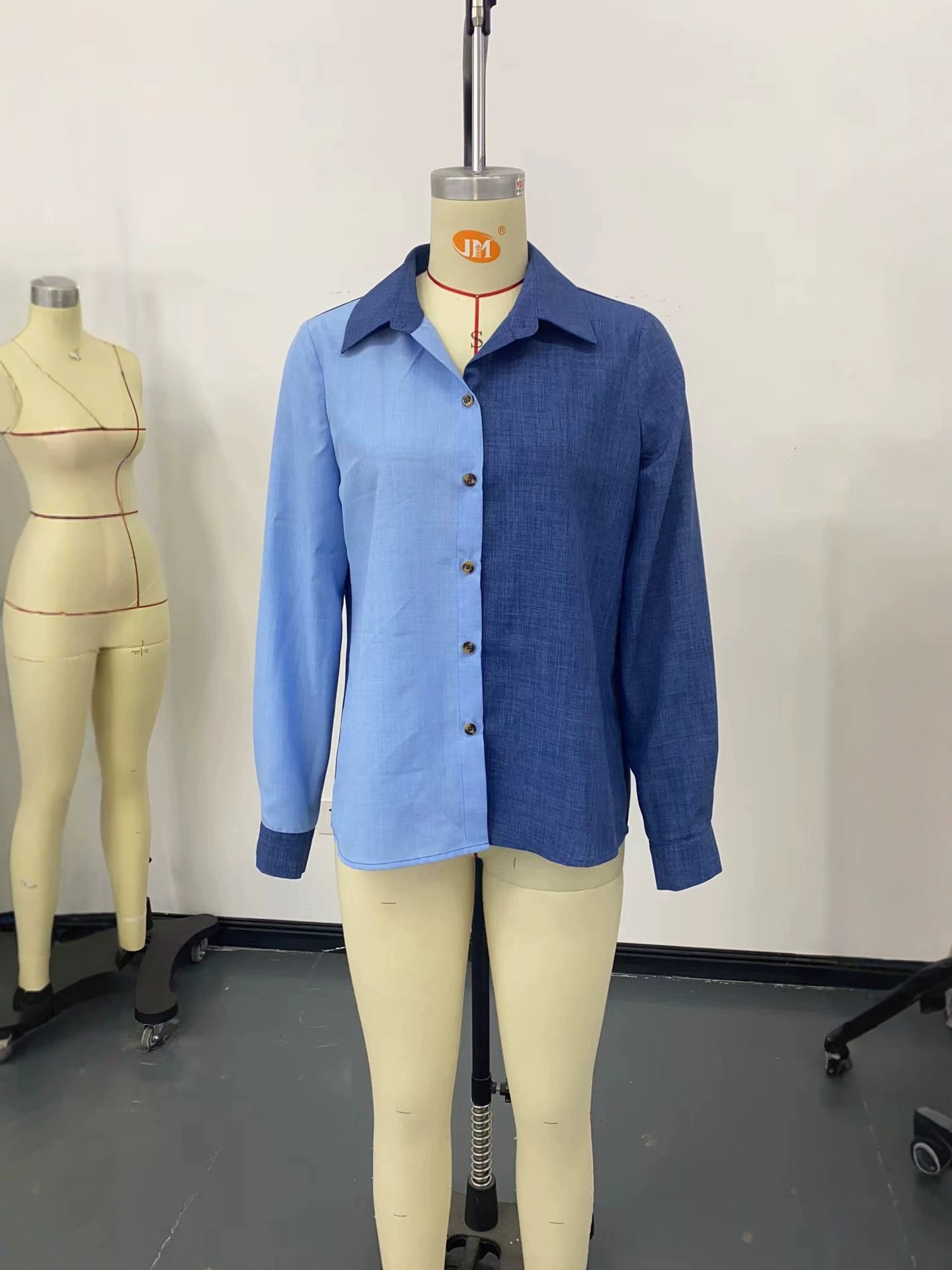 Women’s Color Block Lapel Long Sleeve Casual Lapel Lining