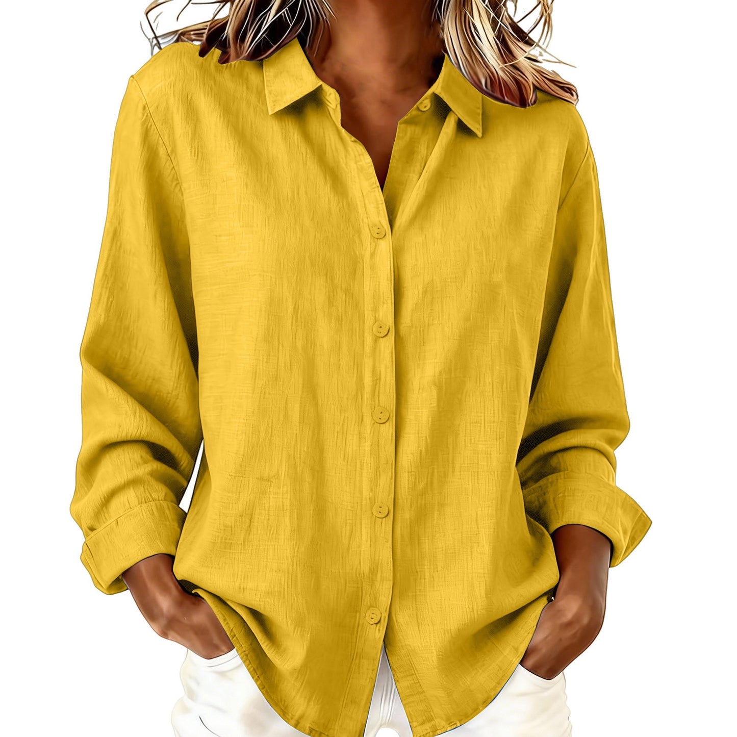 Women’s Cotton-Linen Lapel Loose Cardigan Shirt