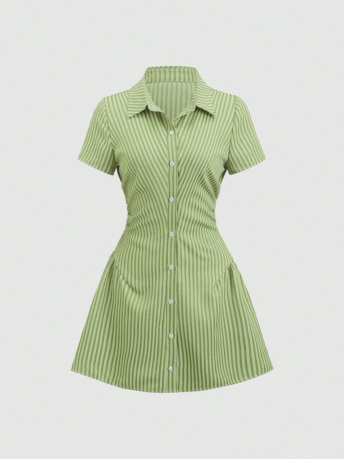 Women’s Puff Sleeve V-Neck Pleated Shirt Dress