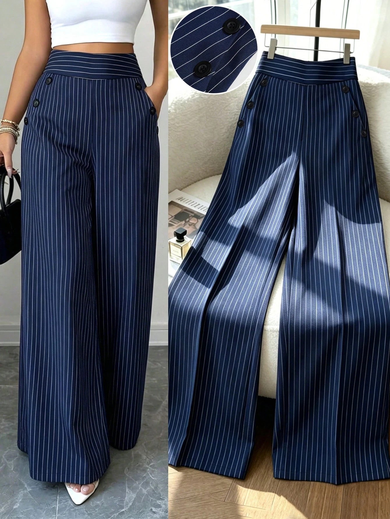 Women’s High-Waist Striped Wide-Leg Pants