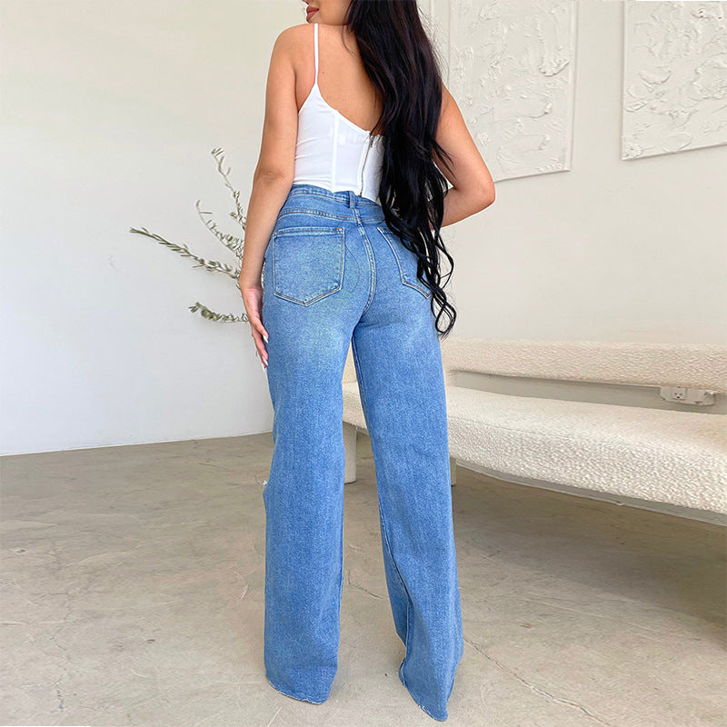 Women’s High-Waist Ripped Wide-Leg Jeans