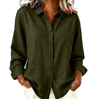 Women’s Cotton-Linen Lapel Loose Cardigan Shirt