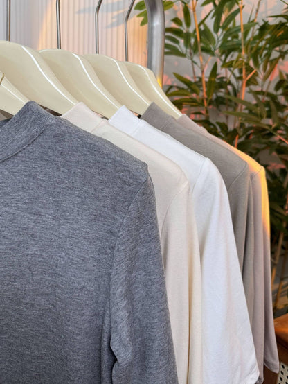 Women’s Stretch Cotton Half High-Neck Mid Sleeve Base Shirt