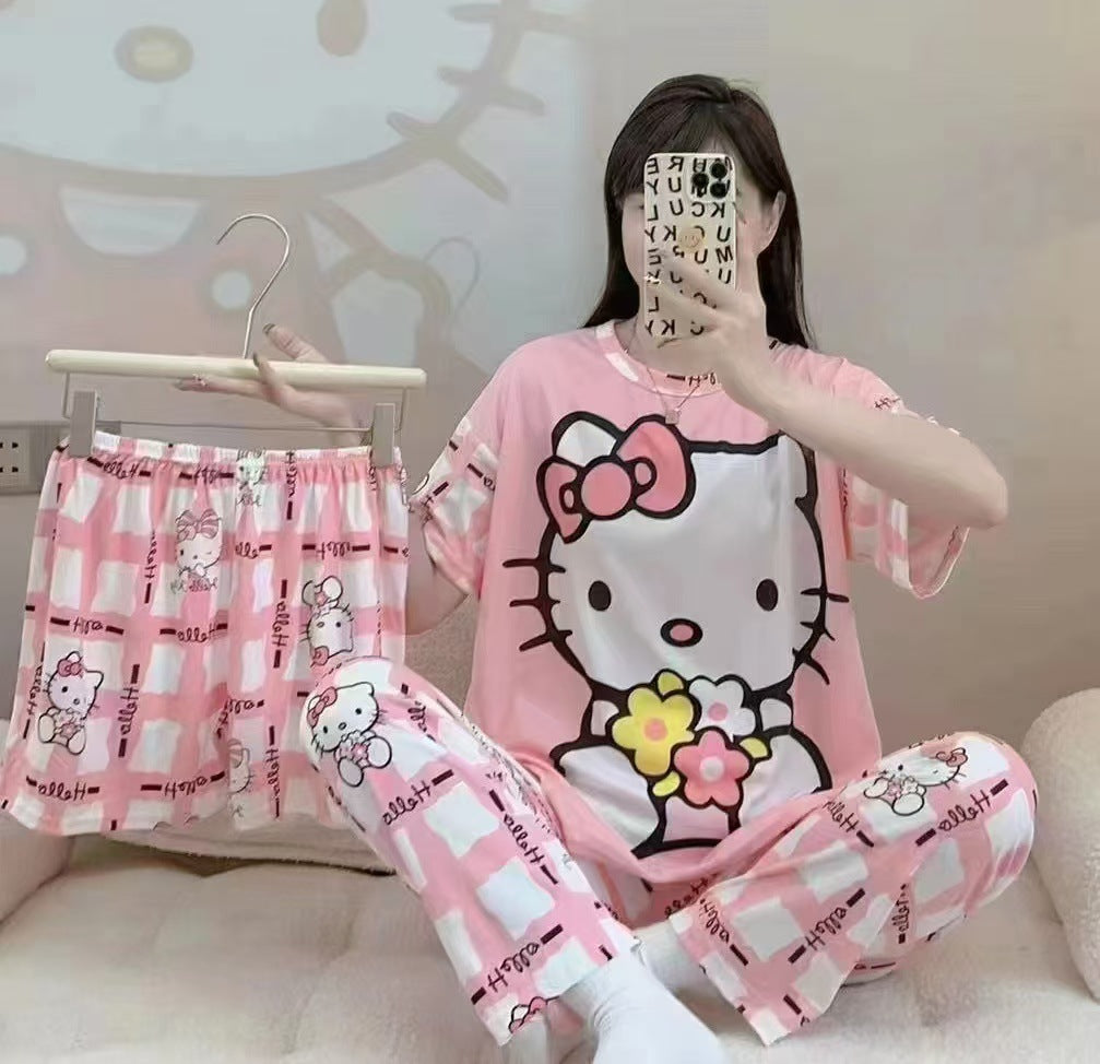 Women’s Double-Sided Milk Silk Cartoon Pajama Set (3-Piece)
