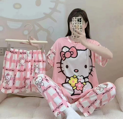 Women’s Double-Sided Milk Silk Cartoon Pajama Set (3-Piece)