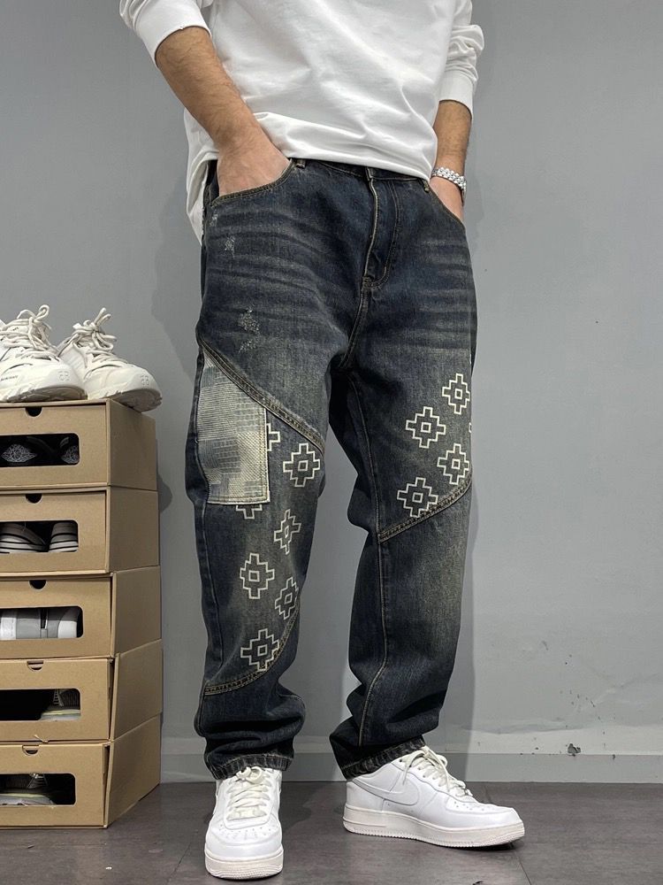 Men’s American High Street Hot-Stamped Straight-Leg Jeans