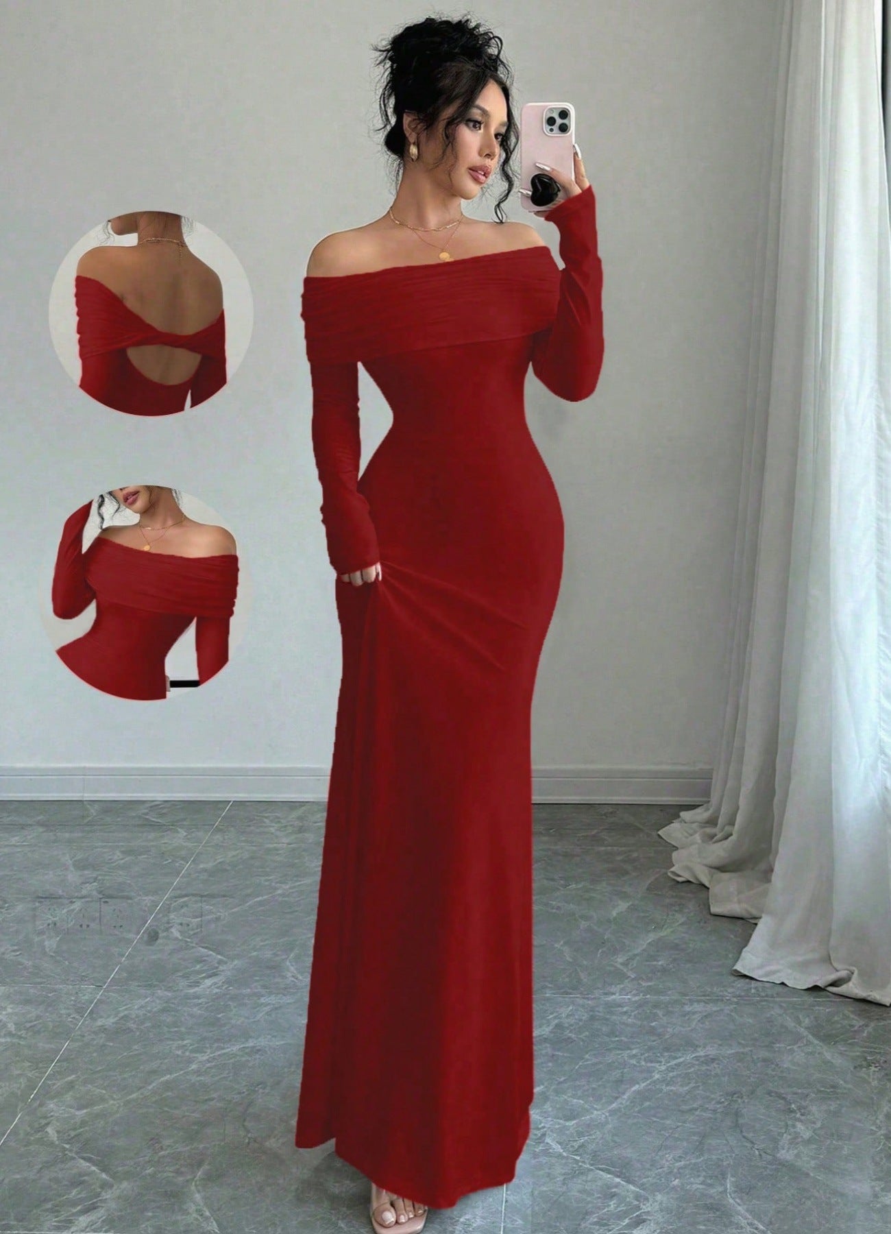 Women’s Off-Shoulder Cross-Back Evening Maxi Dress