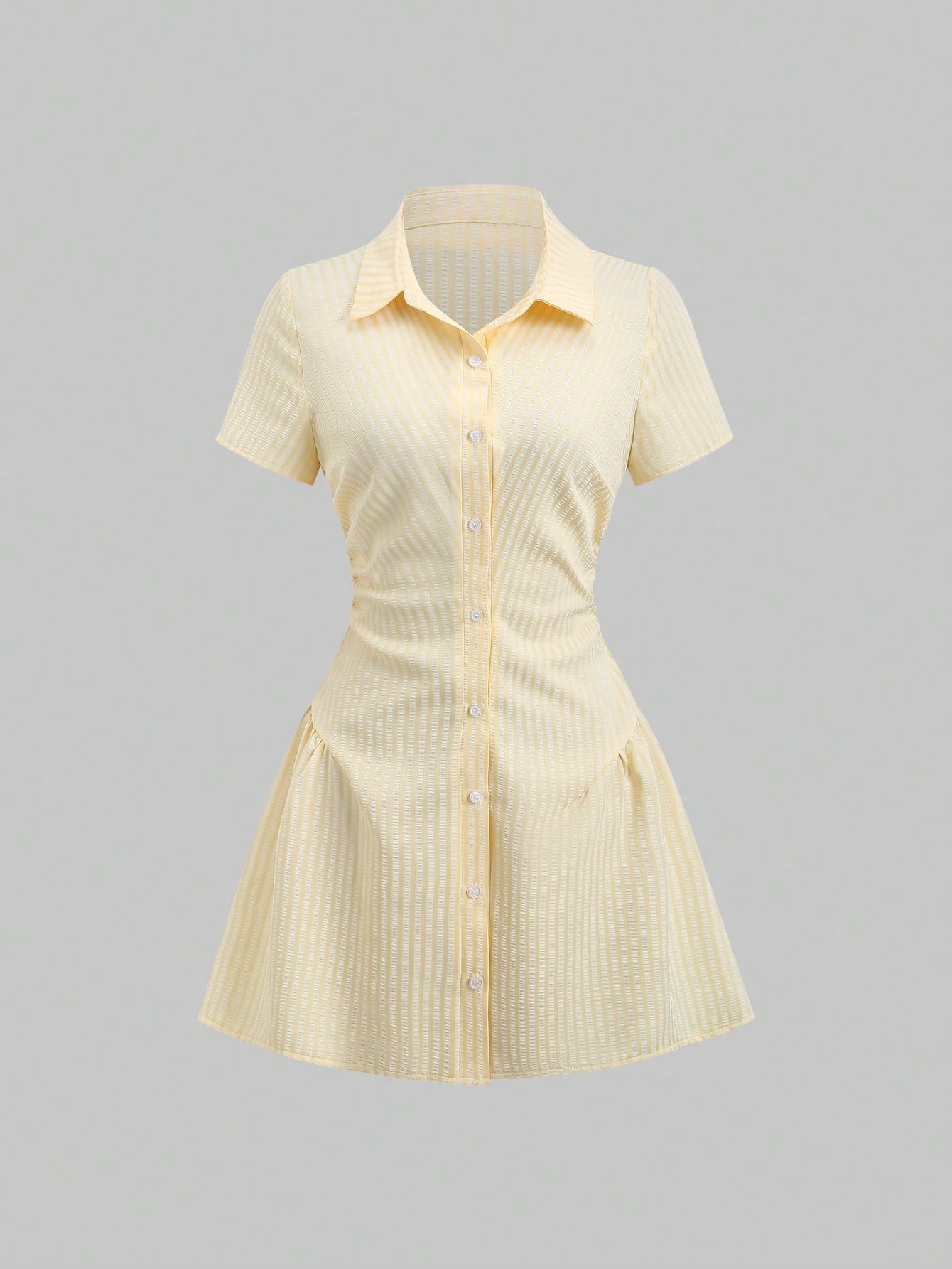 Women’s Puff Sleeve V-Neck Pleated Shirt Dress