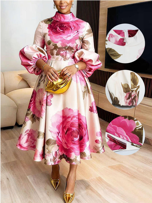 French Vintage Floral Puff Sleeve Dress
