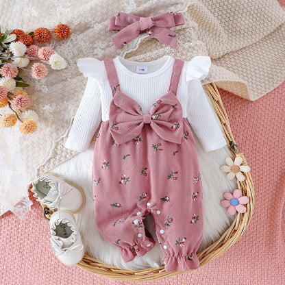 Baby Girls’ Headband, Top & Overall 3-Piece Set
