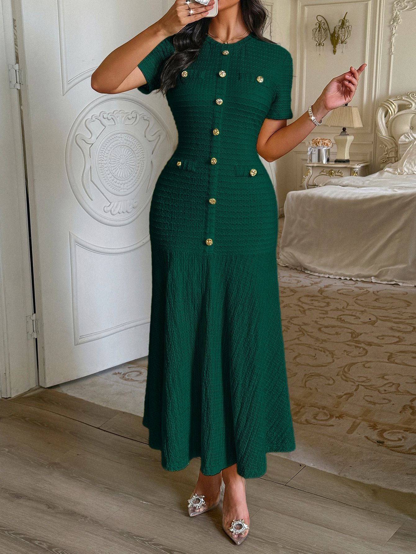 Women’s Elegant Solid Color Short Sleeve Bodycon Dress