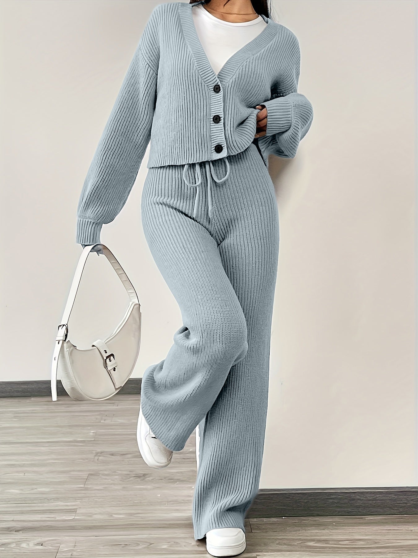 Women’s Knit Cardigan & Trousers Two-Piece Set