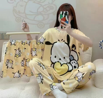 Women’s Double-Sided Milk Silk Cartoon Pajama Set (3-Piece)