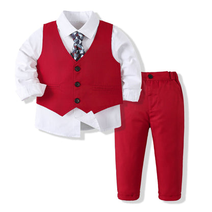 Boys’ Spring & Autumn Shirt Vest Pants Set