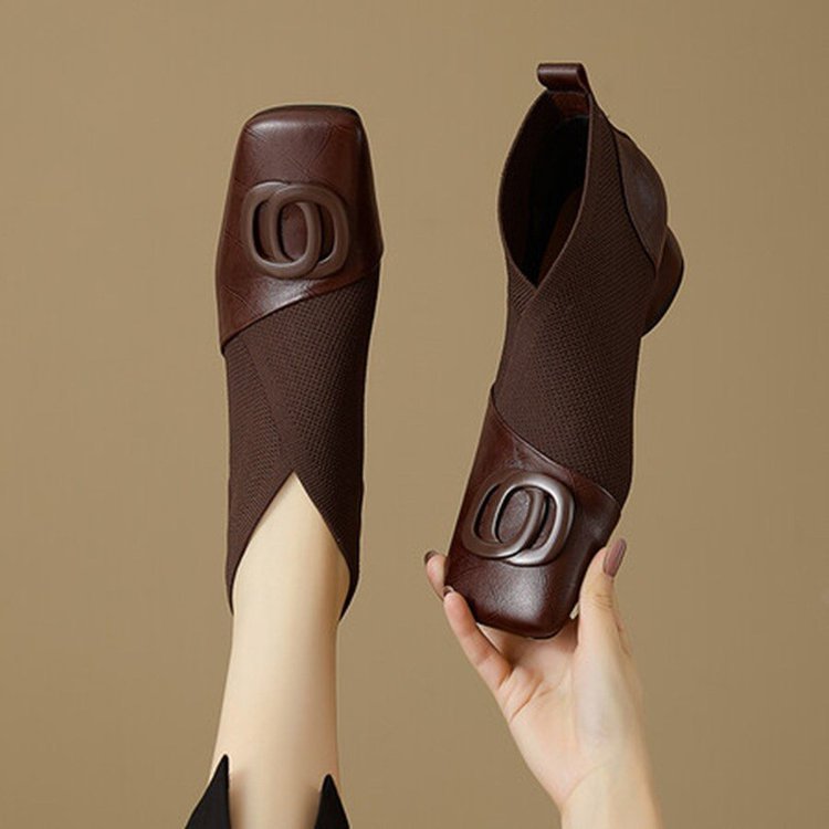 Women’s French Retro Square-Toe V-Cut Block Heel Shoes