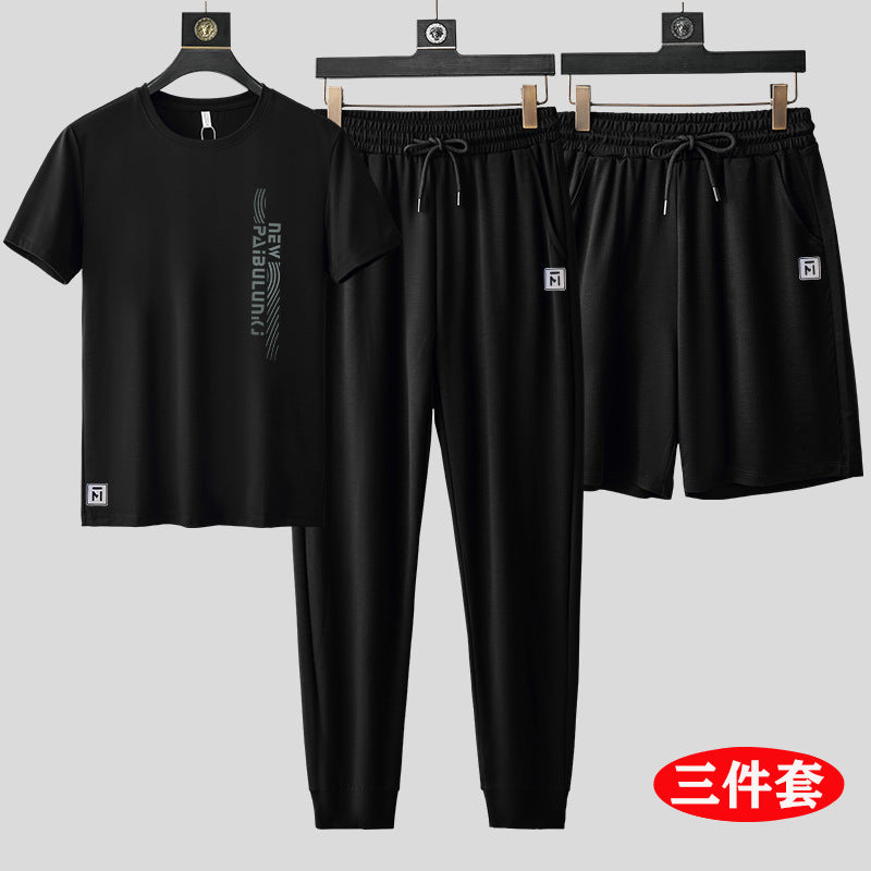 Men’s Ice Silk Short Sleeve & Shorts Sports Set