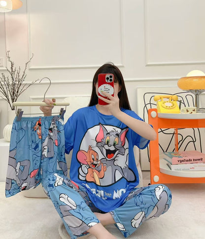 Women’s Double-Sided Milk Silk Cartoon Pajama Set (3-Piece)