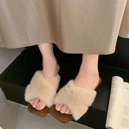 Women’s Leopard Print Faux Fur Slippers