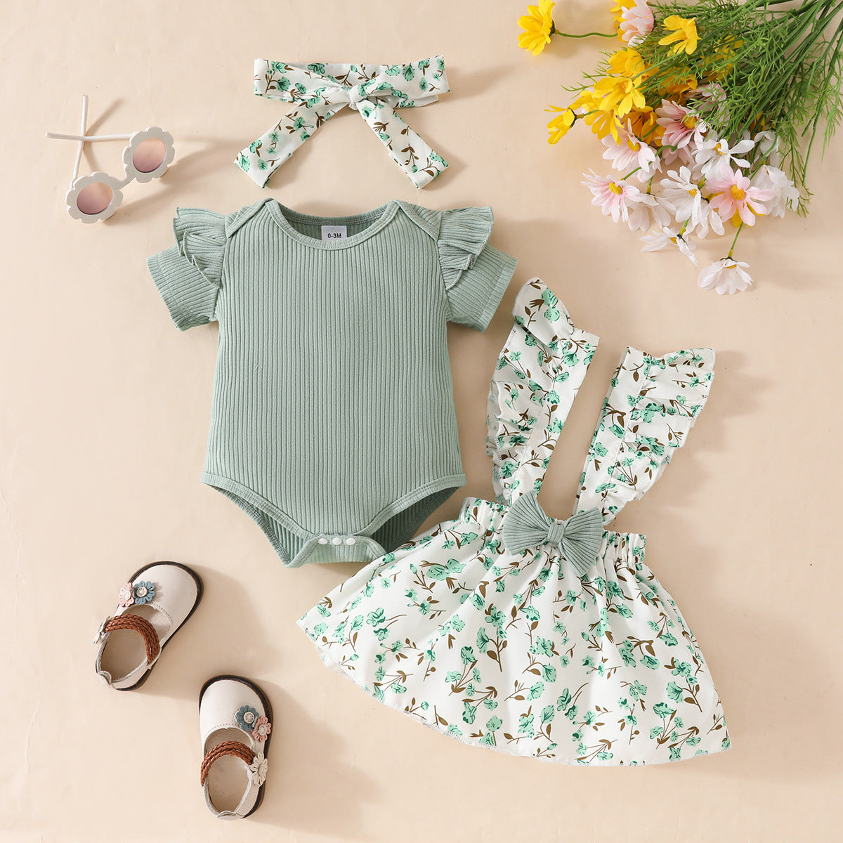 Baby Girls’ Floral Ruffle Dress 3-Piece Set