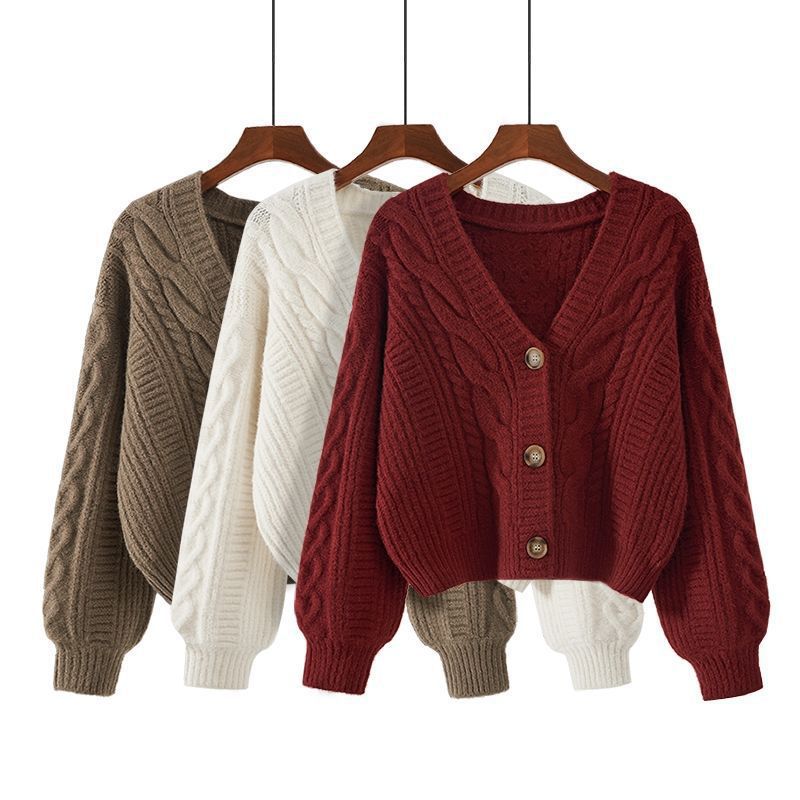 Women’s V-Neck Cable Knit Short Cardigan Sweater