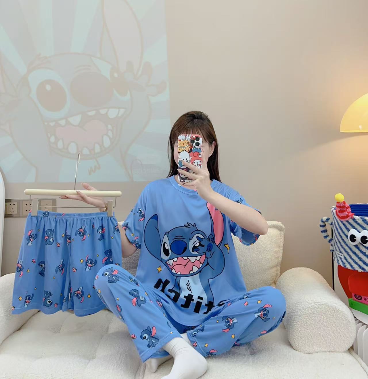 Women’s Double-Sided Milk Silk Cartoon Pajama Set (3-Piece)