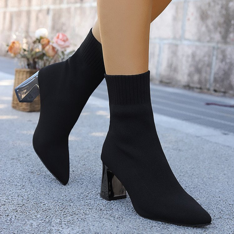 Women’s Pointed-Toe Knit Sock Ankle Boots