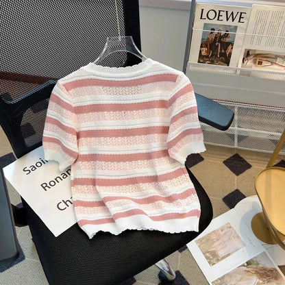Women’s Striped Ice Silk Knit T-Shirt