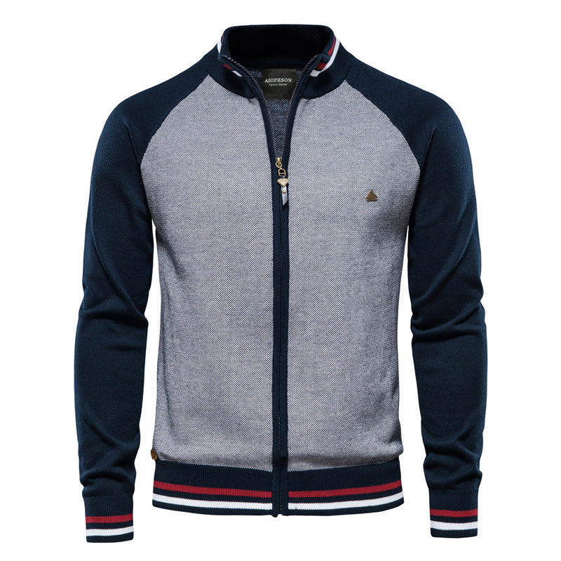 Men’s Casual Color-Block Knit Sweater Jacket