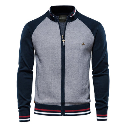 Men’s Casual Color-Block Knit Sweater Jacket