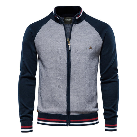 Men’s Casual Color-Block Knit Sweater Jacket