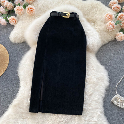 Women’s High-Waist Retro A-Line Split Midi Skirt