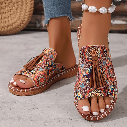 Women’s Tassel One-Strap Flat Beach Slippers